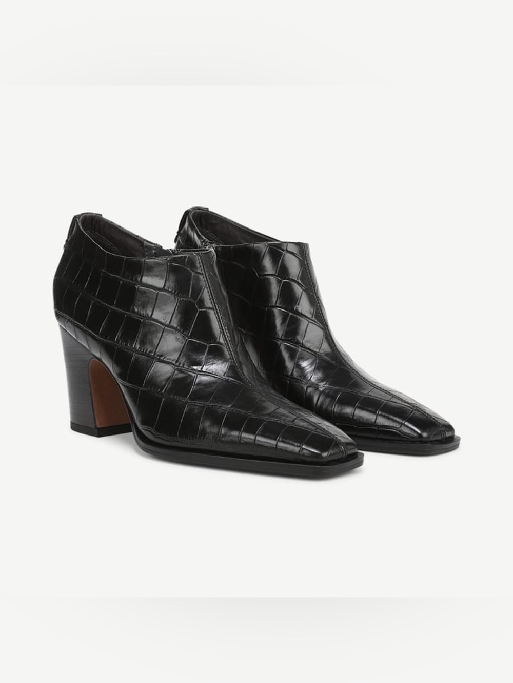 Franco Sarto NEW Jude Black Croc Print Leather Square Toe Heeled Booties, Sz 7.5